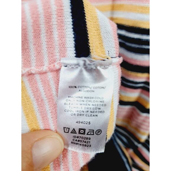 Loft Women's Pink Navy Yellow Stripe Sweater Tee Size Small Short Sleeve - Picture 4 of 4